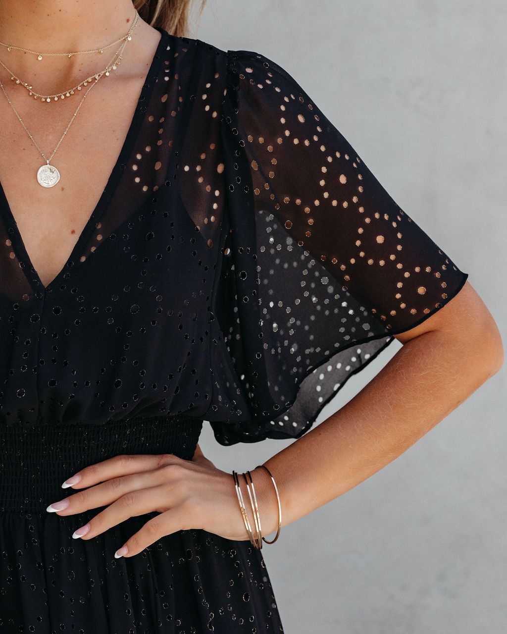 Thumbelina Metallic Eyelet Midi Dress - Black - FINAL SALE sold by Vici product image thumbnail 4