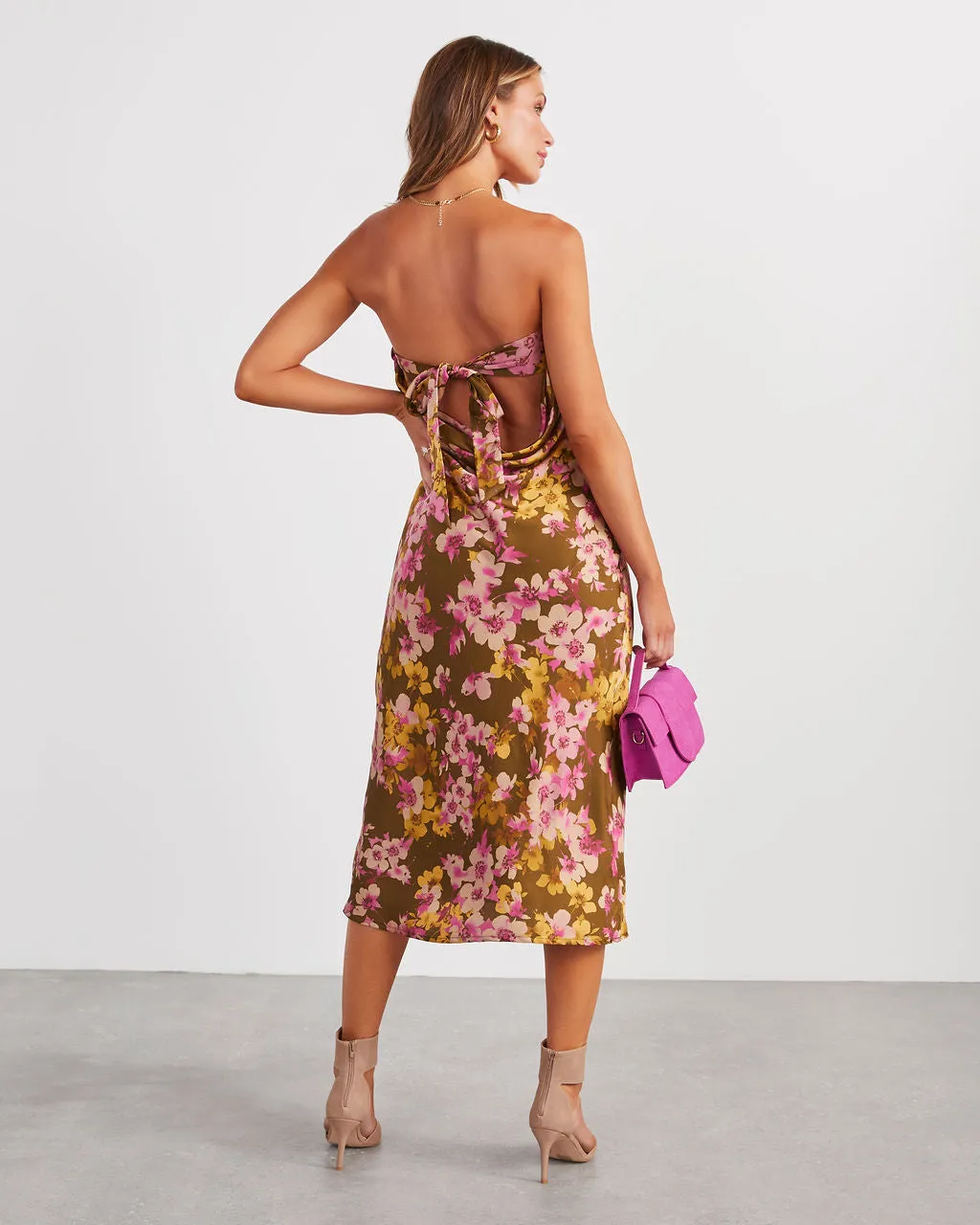 Laressa Satin Strapless Floral Midi Dress sold by Vici product image thumbnail 4