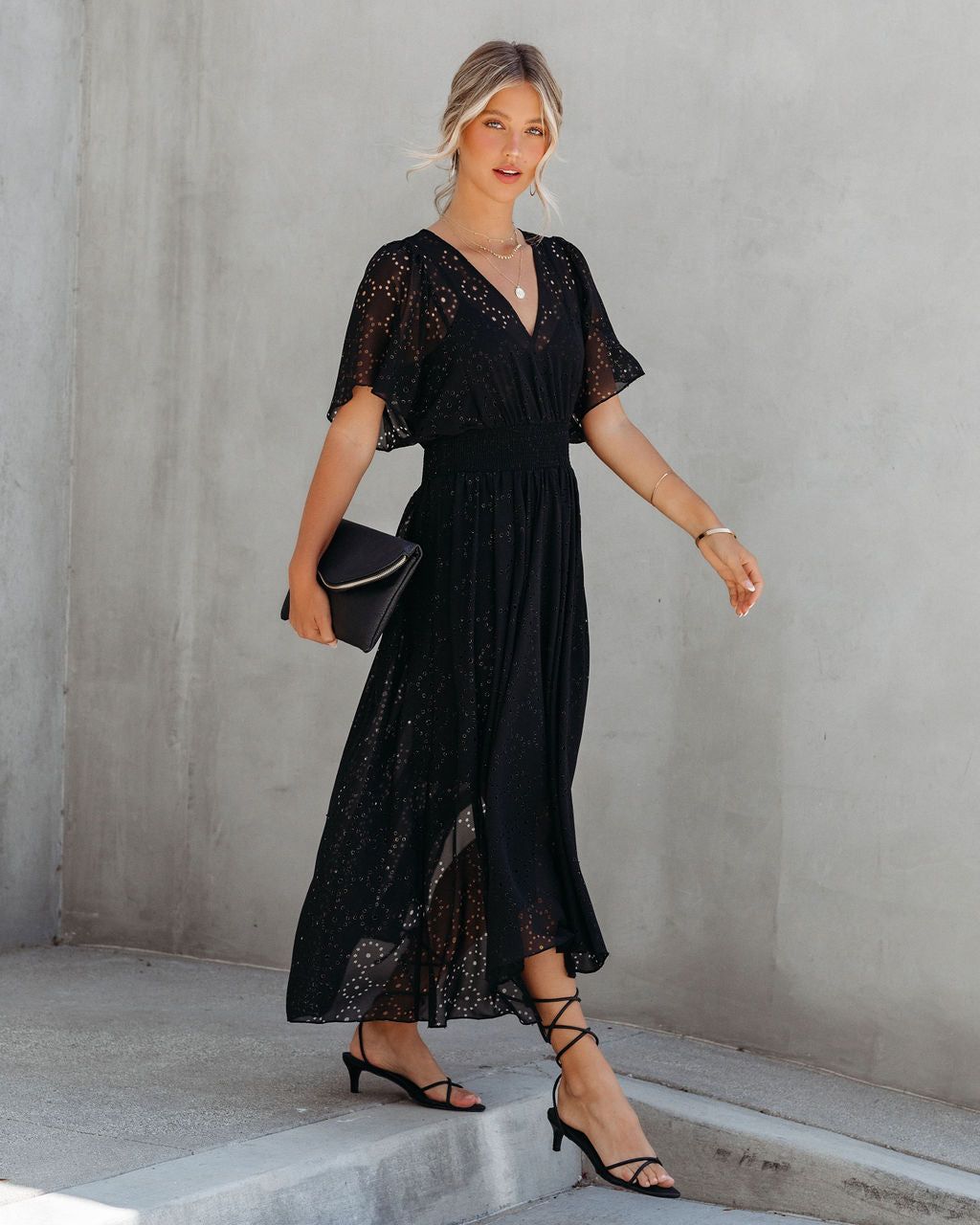 Thumbelina Metallic Eyelet Midi Dress - Black - FINAL SALE sold by Vici product image thumbnail 3