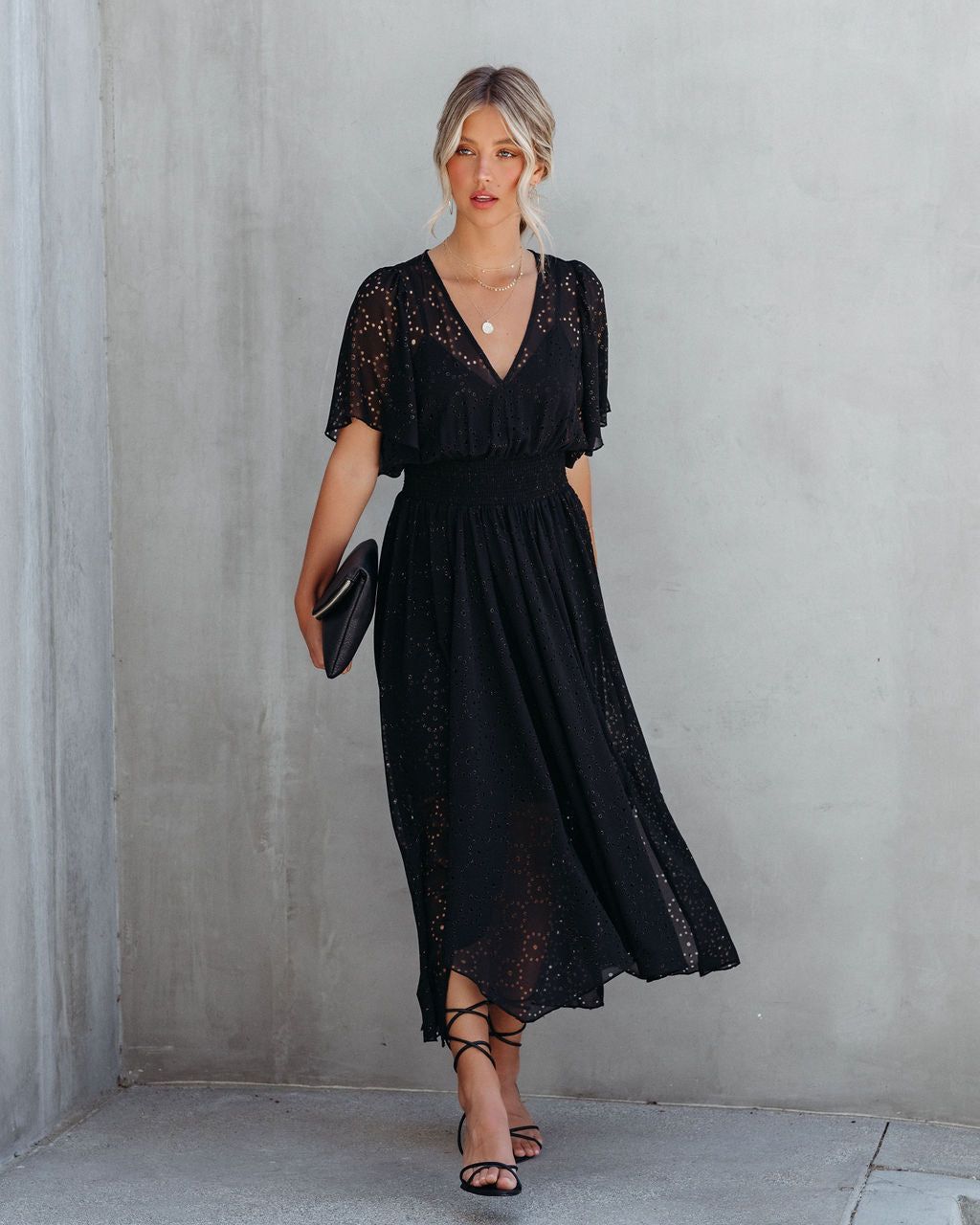 Thumbelina Metallic Eyelet Midi Dress - Black - FINAL SALE sold by Vici