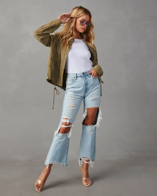 Canyon High Rise Distressed Crop Flare Denim sold by Vici