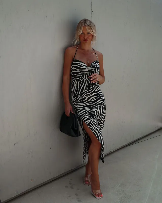 Nocturnal Printed Midi Dress - Black/White sold by Vici