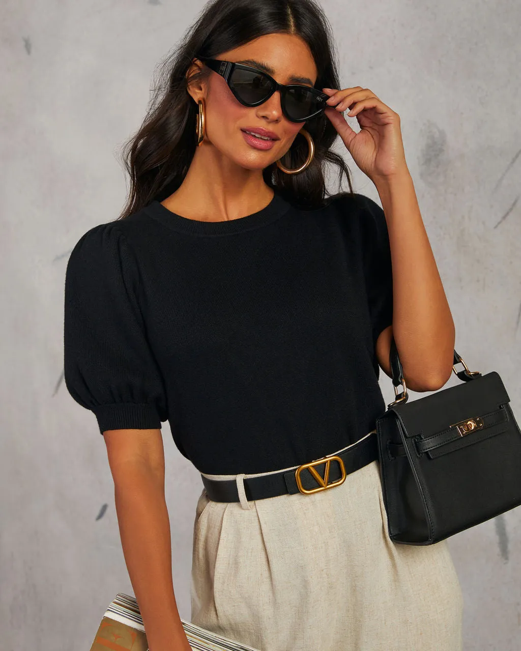 Livia Puff Sleeve Knit Sweater Top sold by Vici