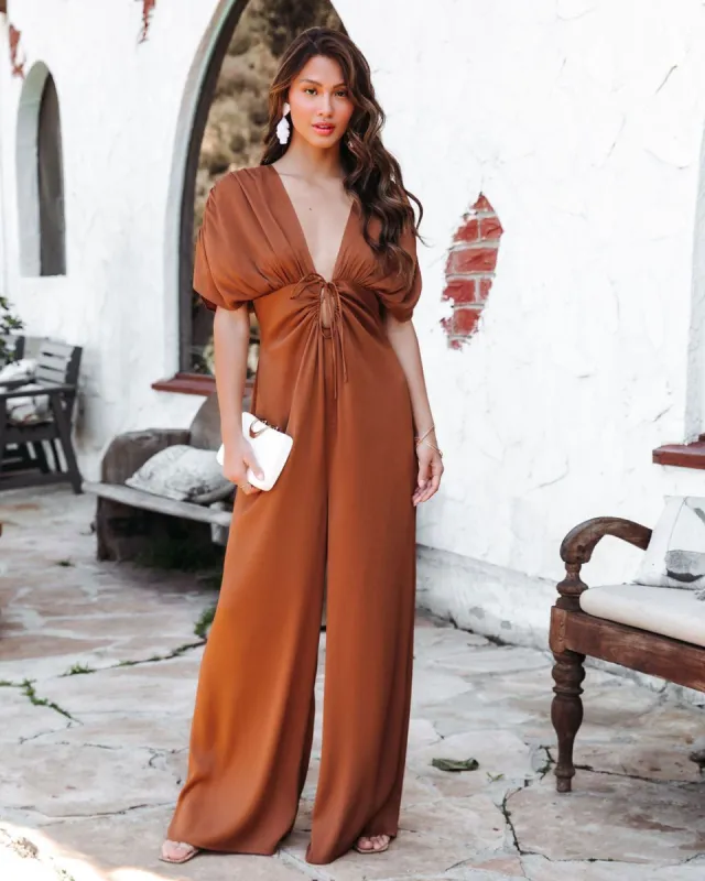 Dayna Satin Cutout Jumpsuit - Rust - FINAL SALE sold by Vici