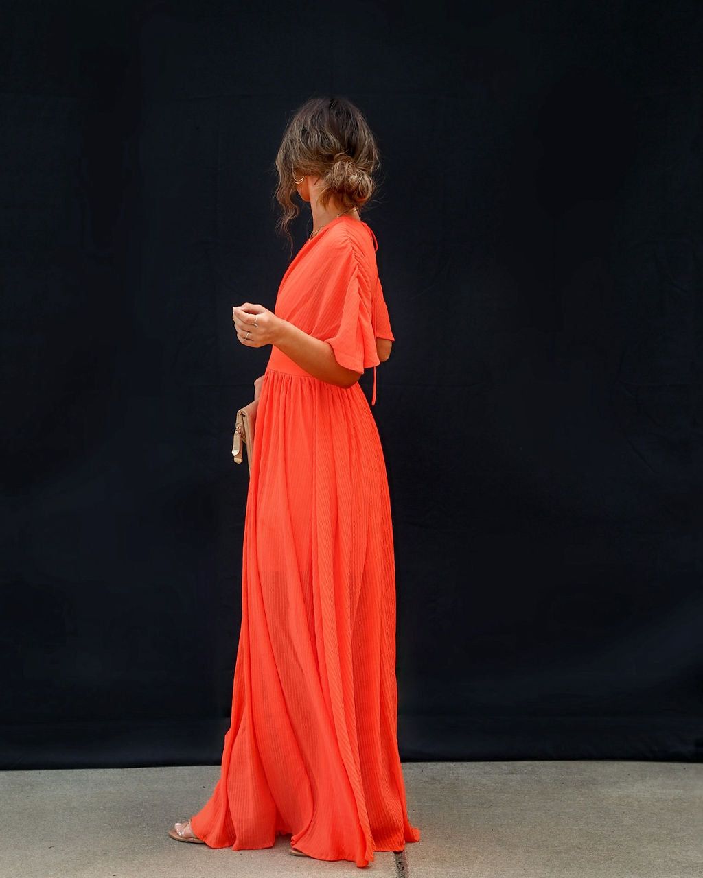 Cathleen Plunge Neck Maxi Dress - Orange - FINAL SALE sold by Vici product image thumbnail 5
