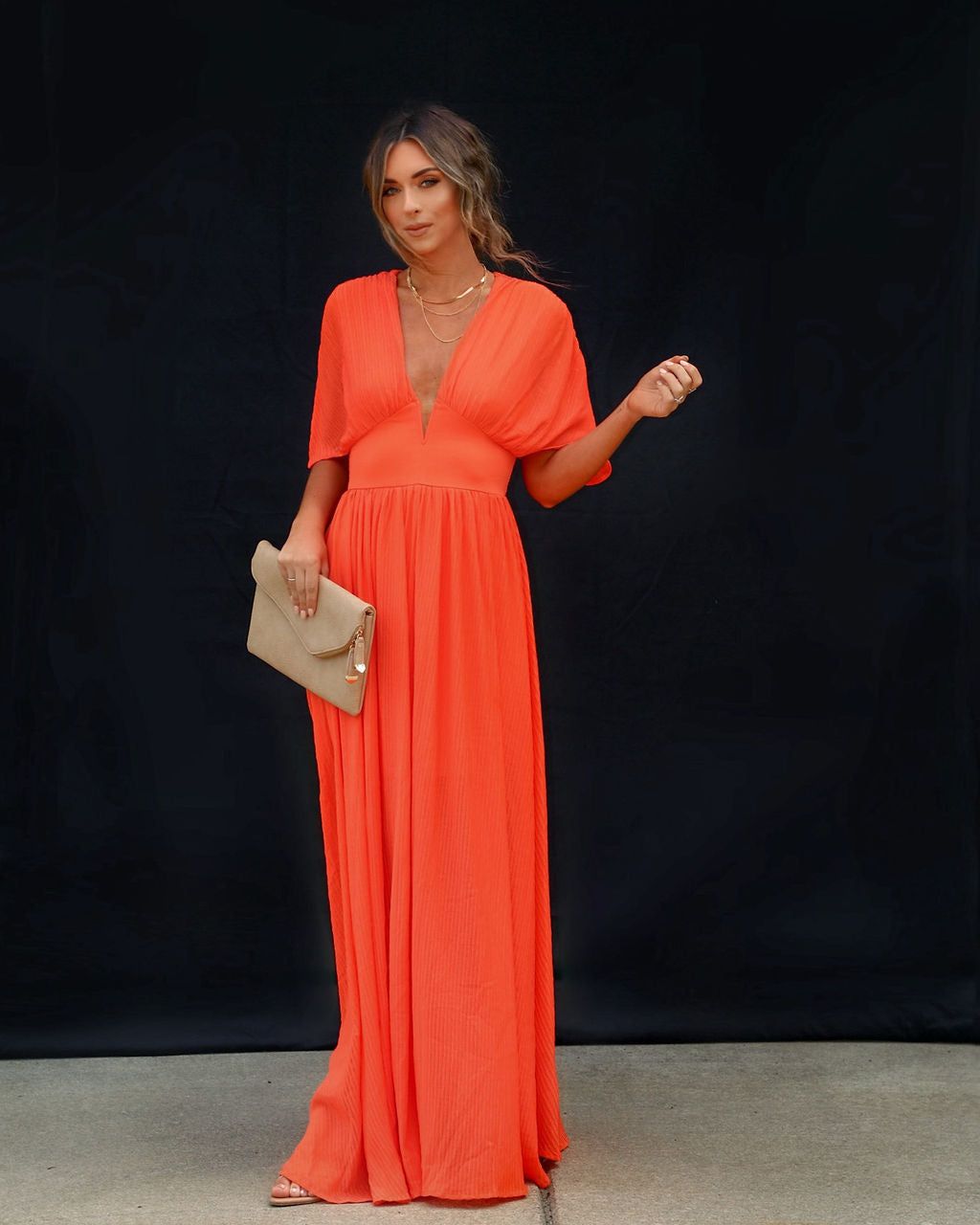 Cathleen Plunge Neck Maxi Dress - Orange - FINAL SALE sold by Vici