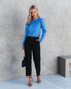 Anikka Satin Padded Shoulder Blouse - Blue - FINAL SALE sold by Vici