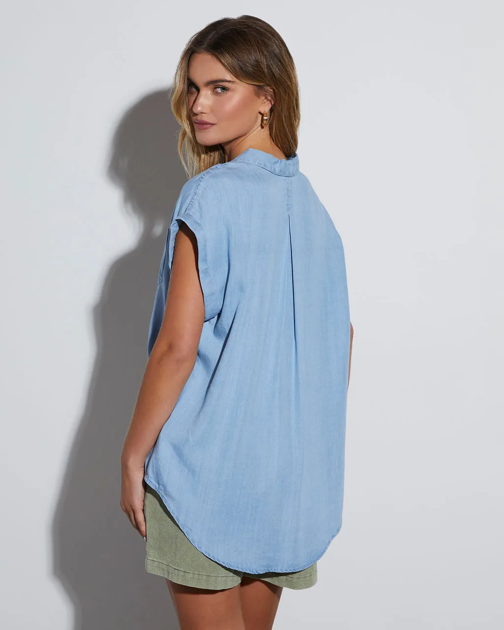 Uptown Denim Short Sleeve Button Down Top sold by Vici product image thumbnail 3