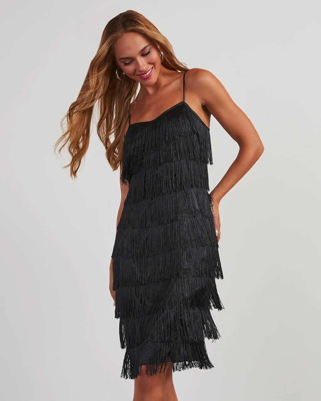 Speakeasy Tiered Fringe Midi Dress sold by Vici product image thumbnail 2