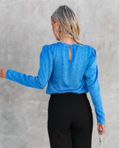 Anikka Satin Padded Shoulder Blouse - Blue - FINAL SALE sold by Vici