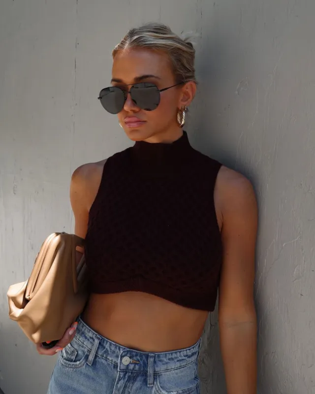 Charisse Mock Neck Crop Top - Merlot sold by Vici