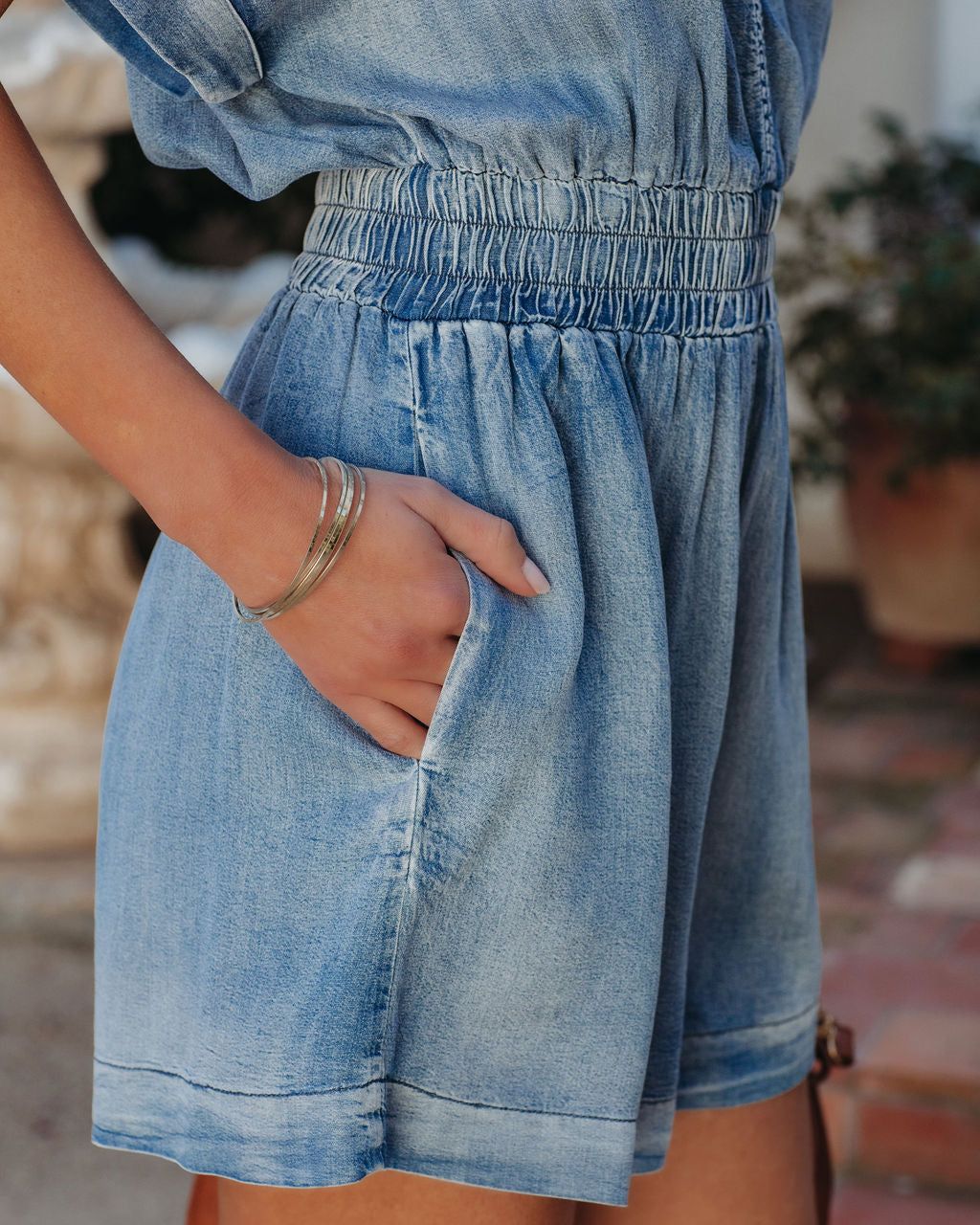 Judith Pocketed Chambray Romper sold by Vici product image thumbnail 4