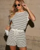 Kaylie Striped Terry Cloth Drawstring Waist Romper sold by Vici