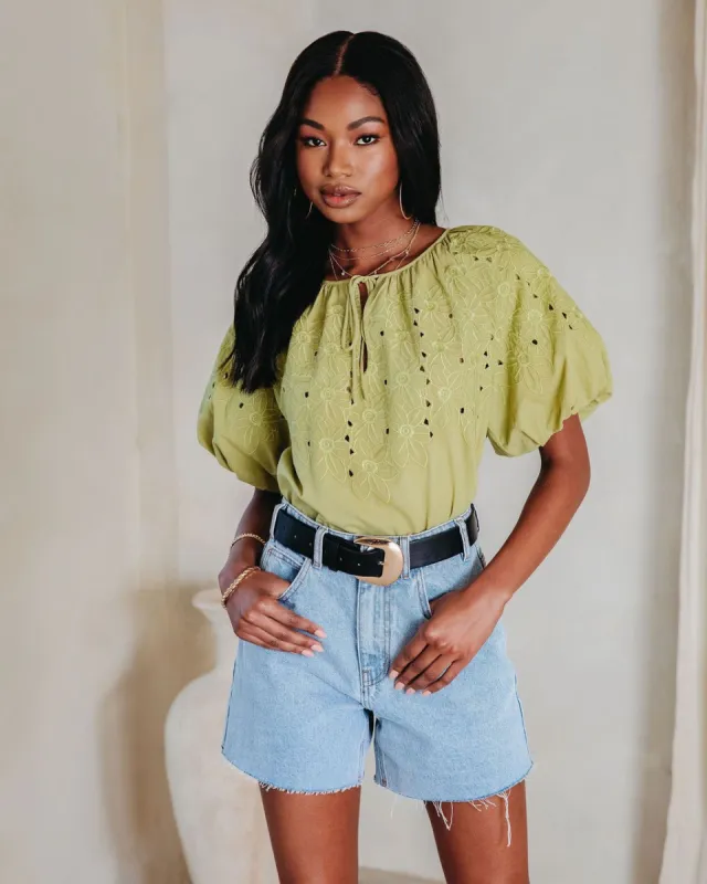 Linda Lou Cotton Floral Embroidered Puff Sleeve Top sold by Vici