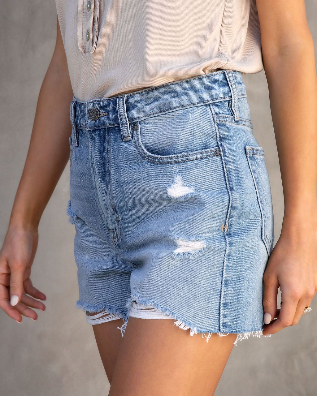 stassi-high-rise-distressed-mom-jean-shorts-1 sold by Vici product image thumbnail 5