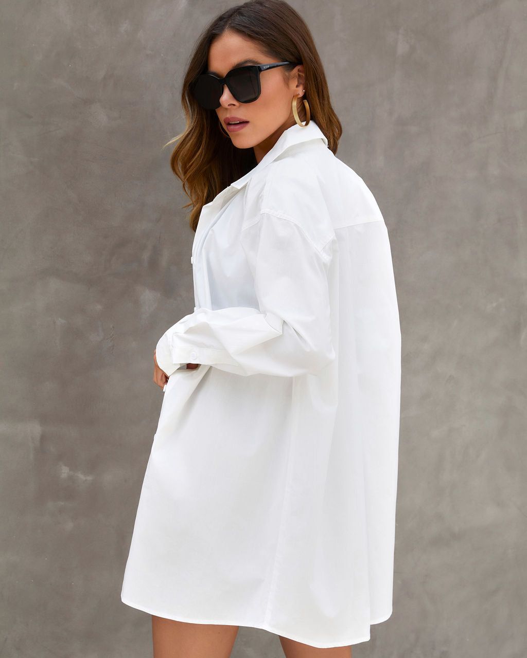 Far From Basic Cotton Button Down Shirt Dress - White - FINAL SALE sold by Vici product image thumbnail 3