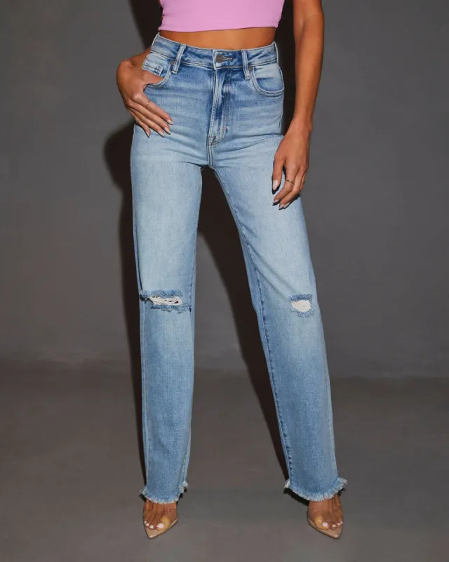 Abbie High Rise Distressed Straight Leg Jeans sold by Vici