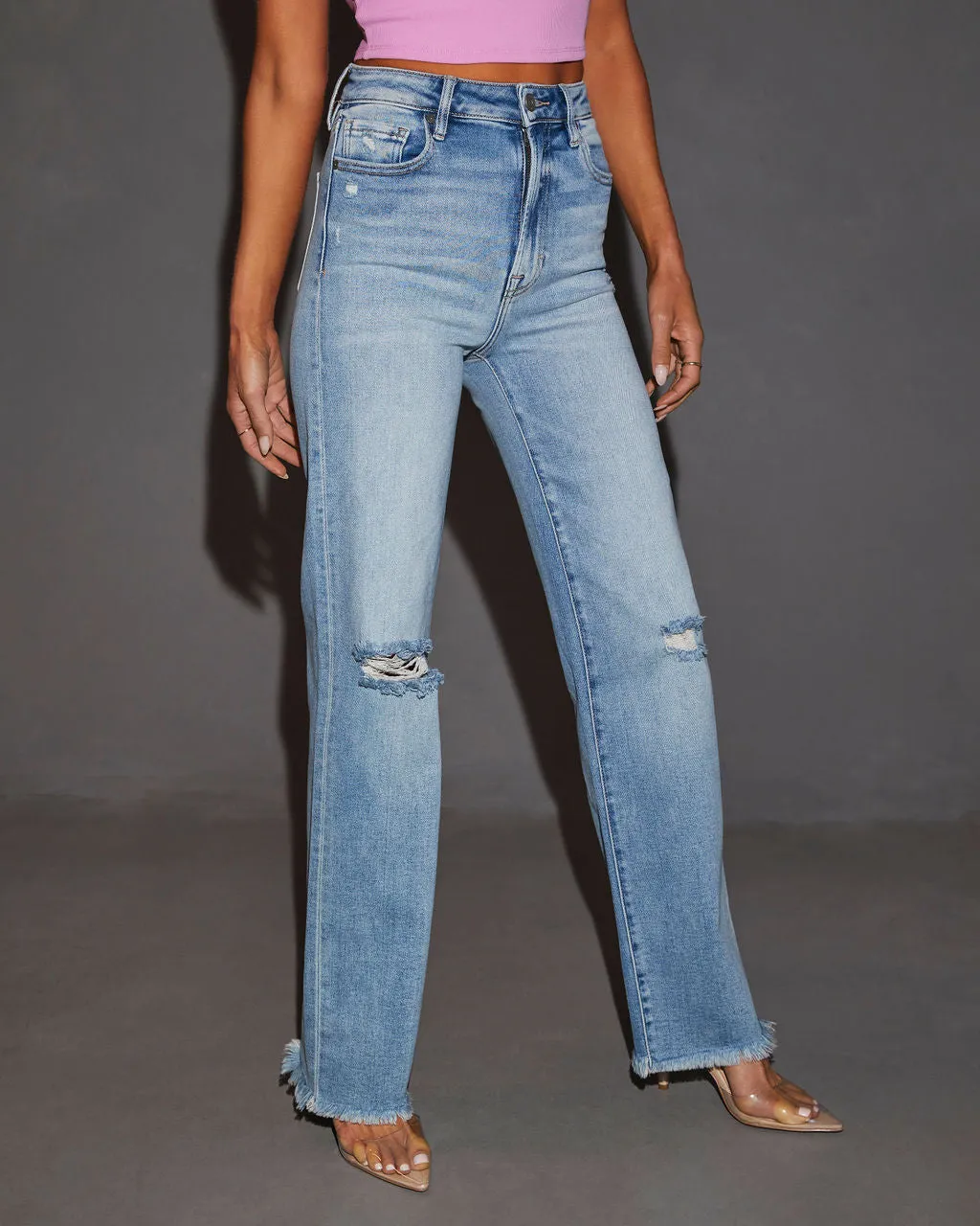 Abbie High Rise Distressed Straight Leg Jeans sold by Vici product image thumbnail 3