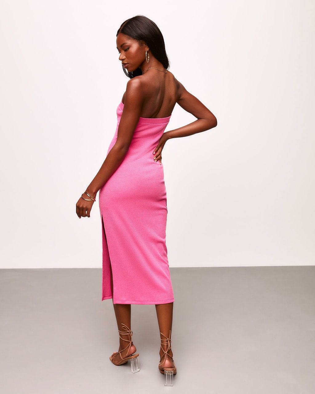 Becks Ribbed Strapless Side Slit Midi Dress sold by Vici product image thumbnail 2