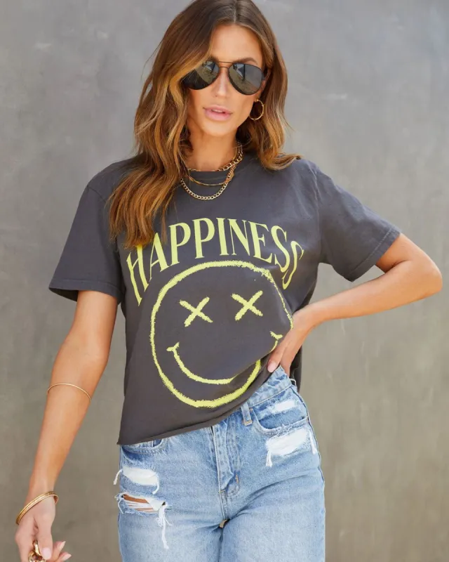 Happiness All Day Smiley Cotton Tee sold by Vici