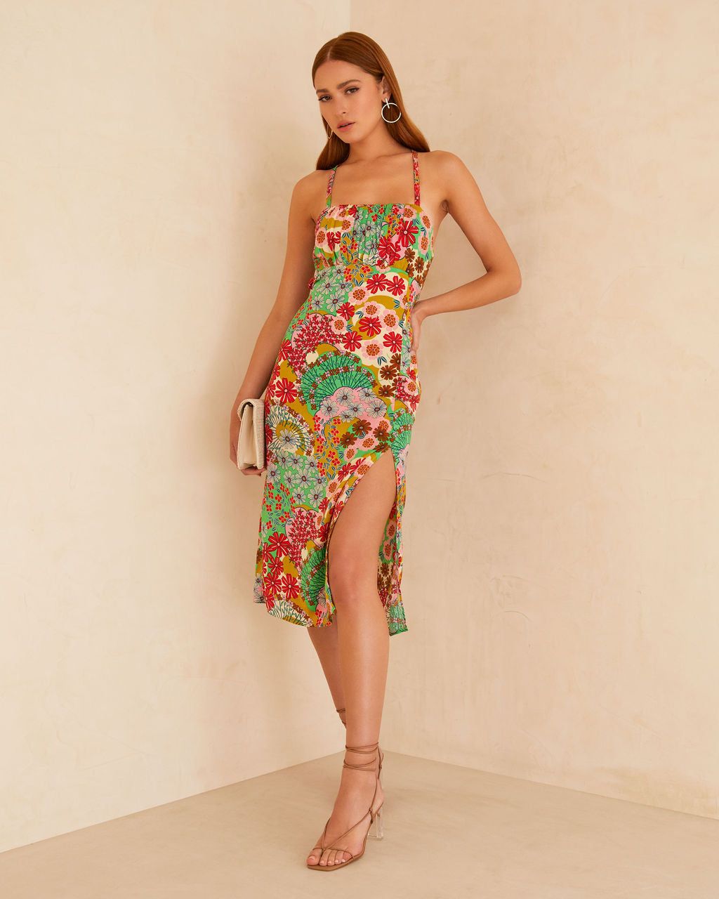 Kaori Floral Slip Midi Dress - Green - SALE sold by Vici