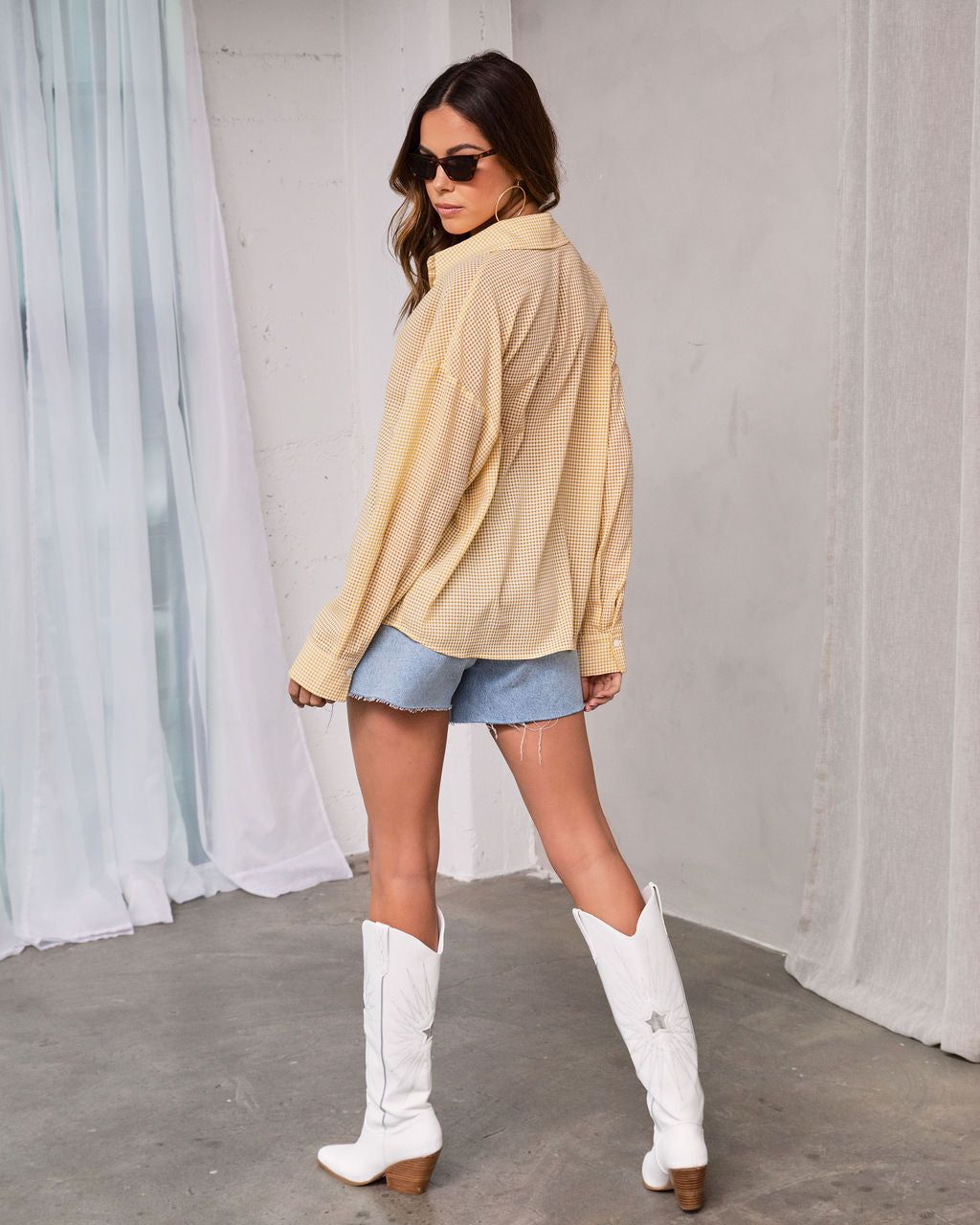 Maye Cotton Gingham Cotton Blend Button Down Top sold by Vici product image thumbnail 4