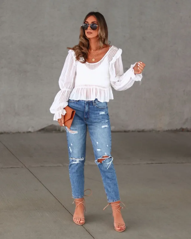 Carrie Anne Textured Ruffle Blouse - White - FINAL SALE sold by Vici