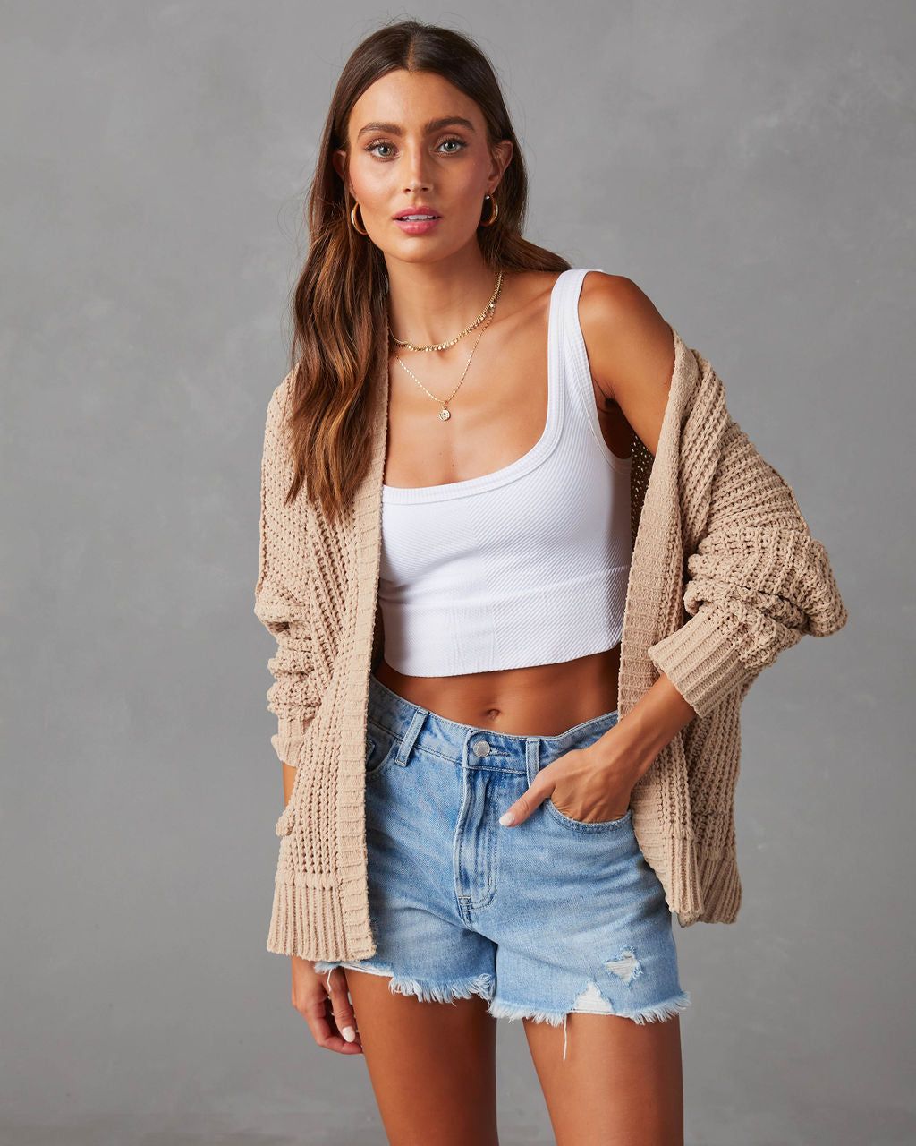 Kudos Pocketed Chenille Knit Cardigan - Taupe sold by Vici product image thumbnail 6