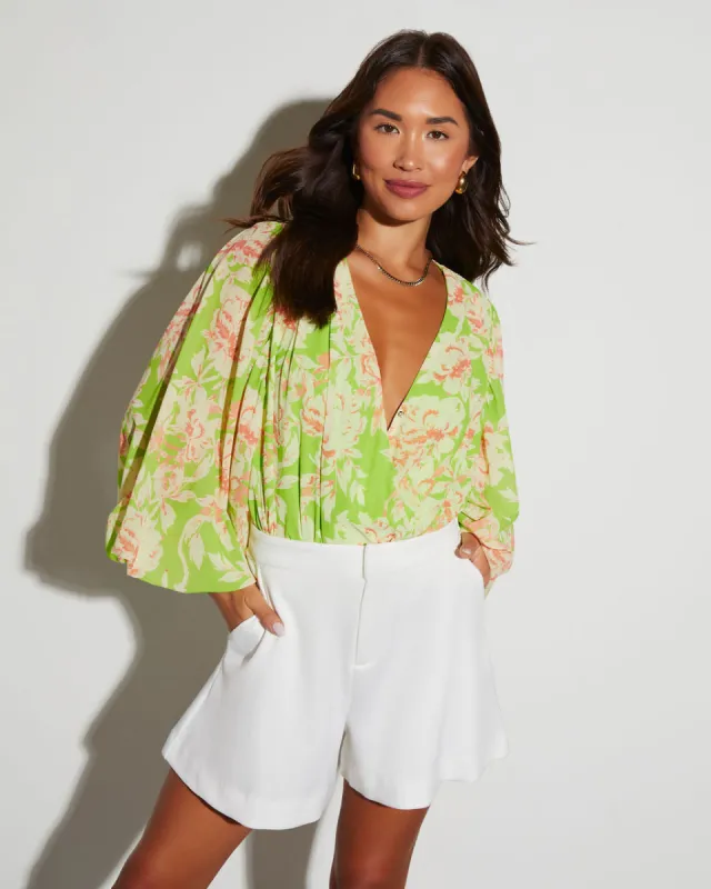 Haven Floral Chiffon Balloon Sleeve Bodysuit sold by Vici