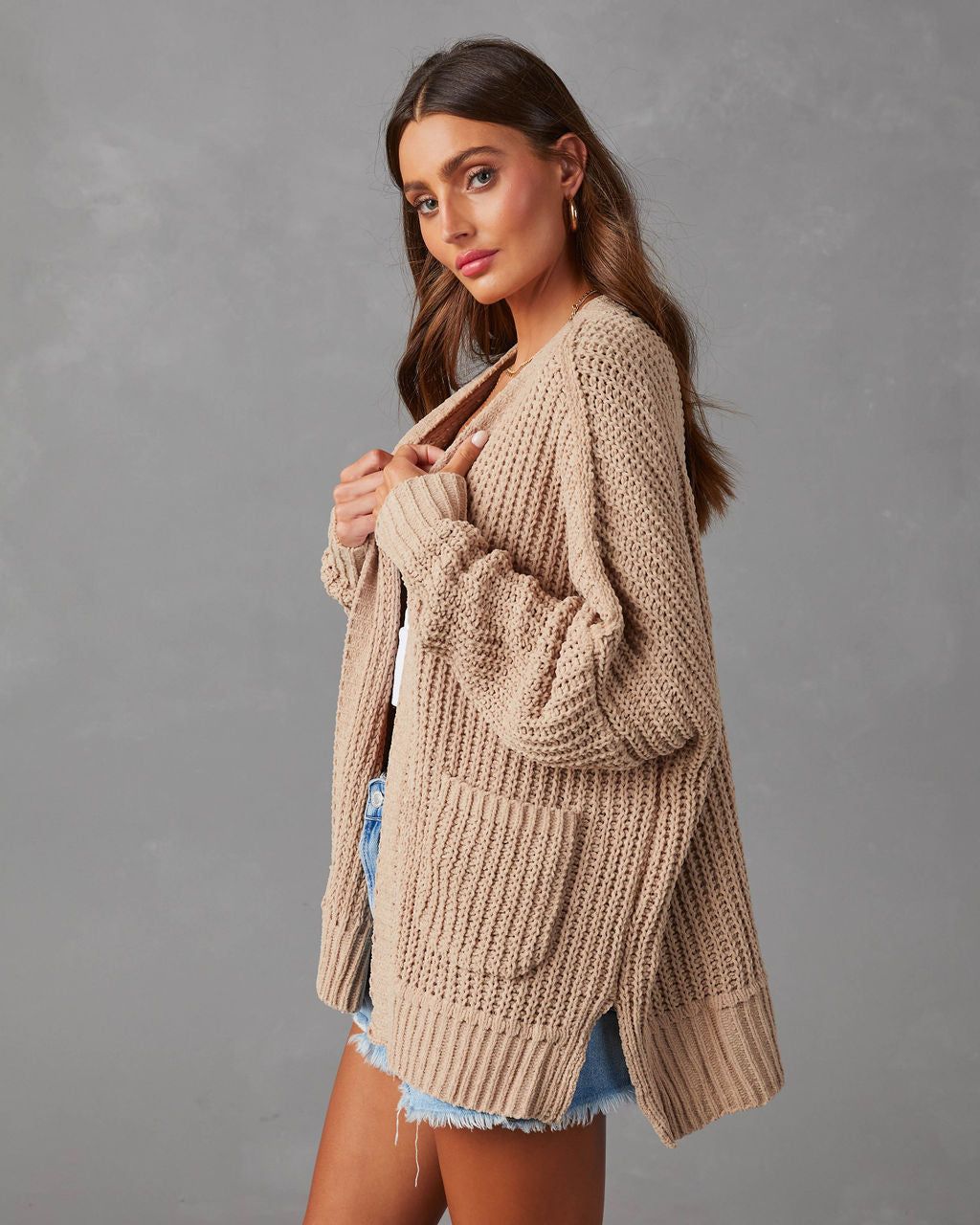 Kudos Pocketed Chenille Knit Cardigan - Taupe sold by Vici product image thumbnail 5