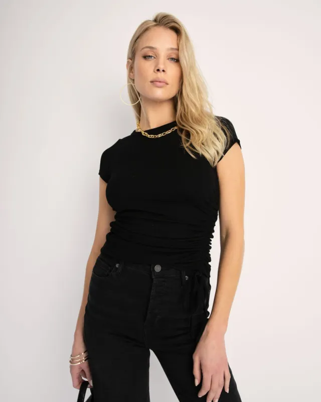 Abigail Ruched Ribbed Shirt - Black - FINAL SALE sold by Vici