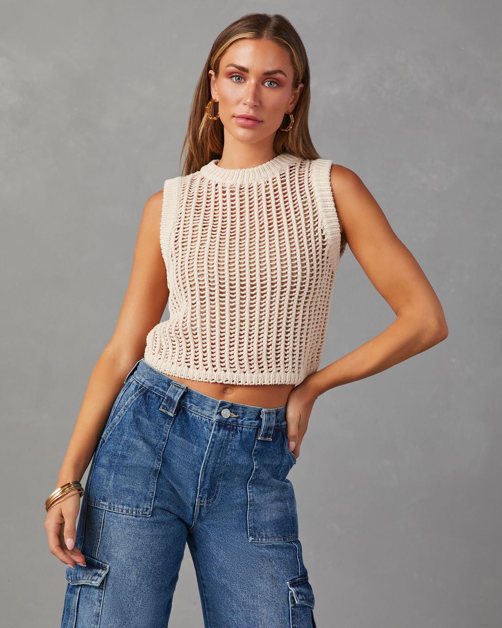 Allery Crochet Knit Sleeveless Top sold by Vici