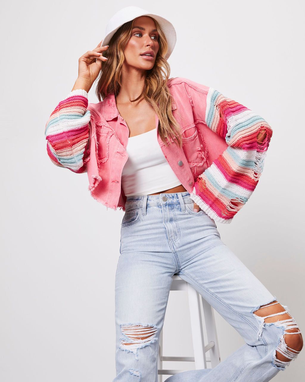 Hotline Cropped Knit Contrast Jacket - Pink - SALE sold by Vici product image thumbnail 6