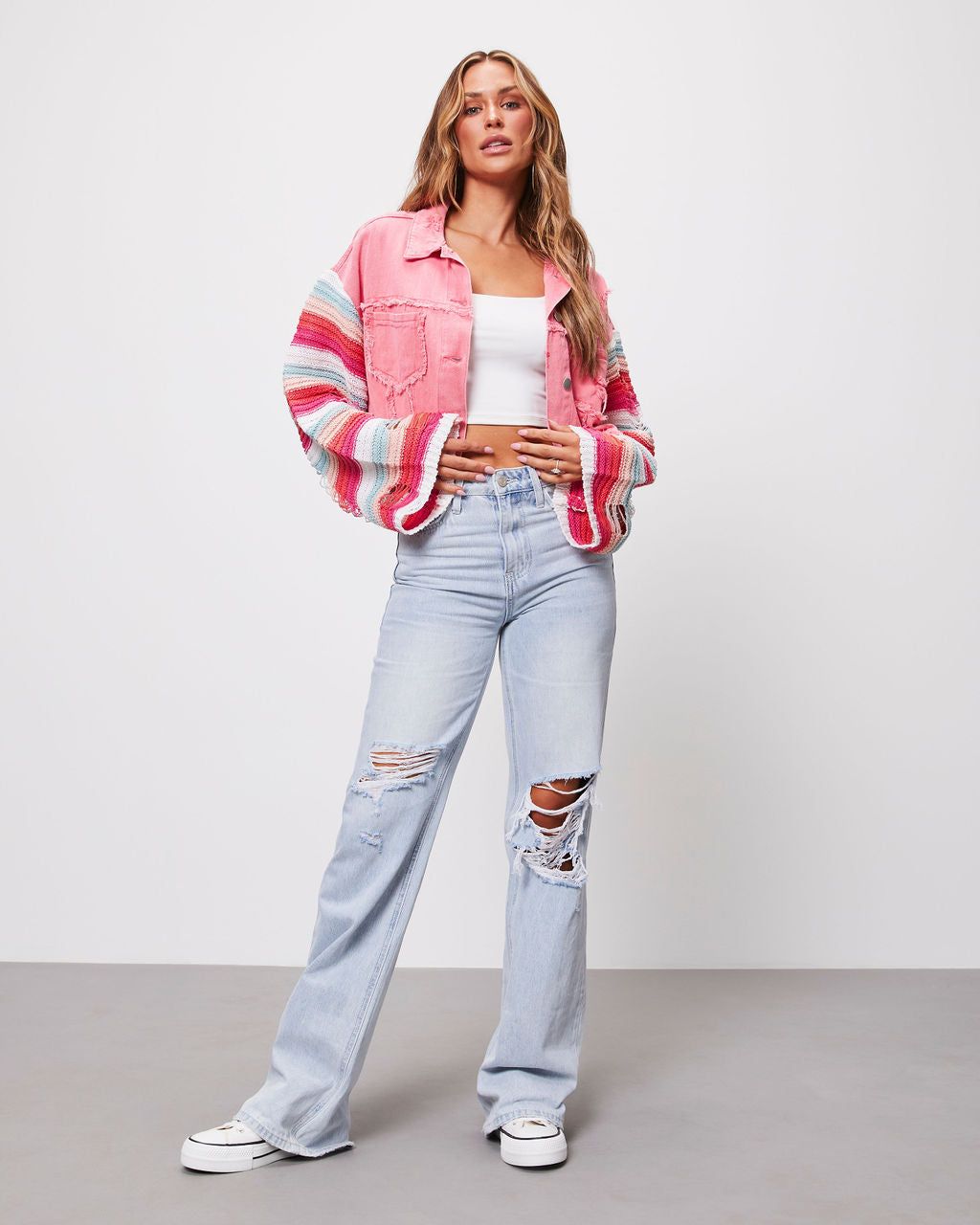 Hotline Cropped Knit Contrast Jacket - Pink - SALE sold by Vici product image thumbnail 5
