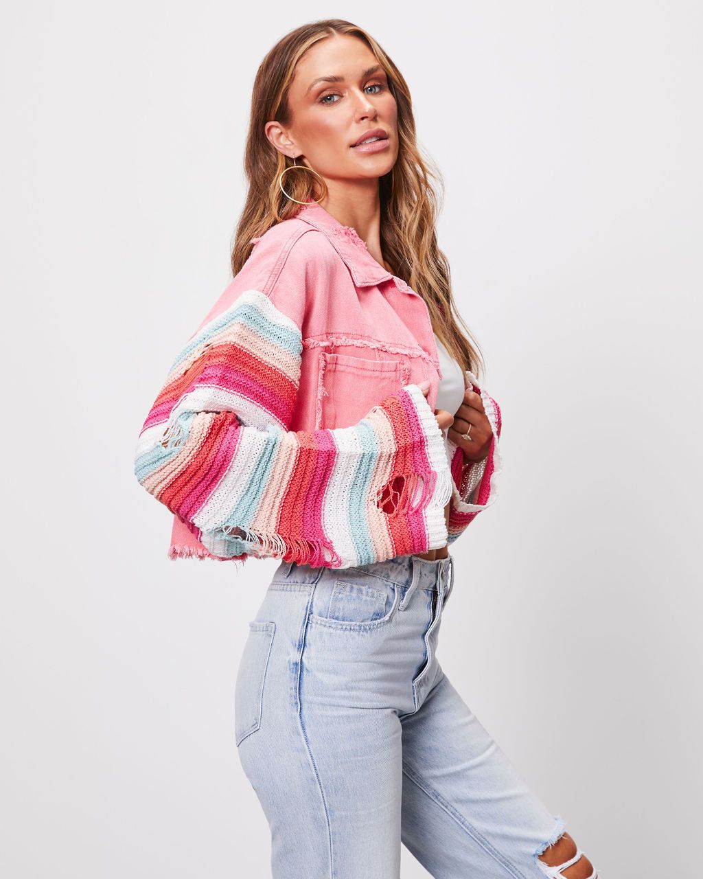 Hotline Cropped Knit Contrast Jacket - Pink - SALE sold by Vici product image thumbnail 4