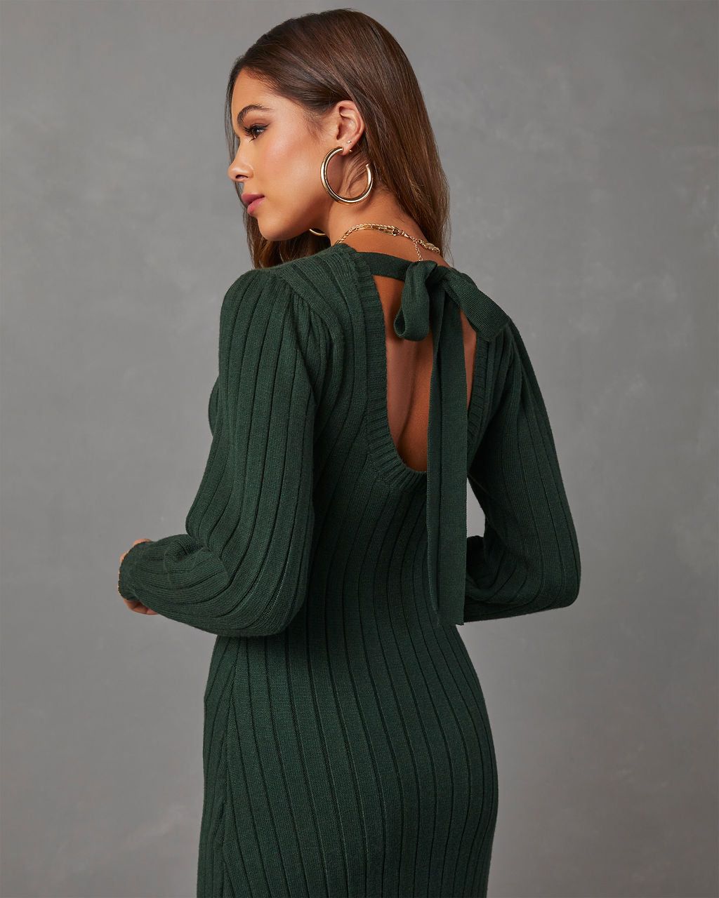 Robin Balloon Sleeve Sweater Midi Dress - Hunter Green sold by Vici product image thumbnail 4