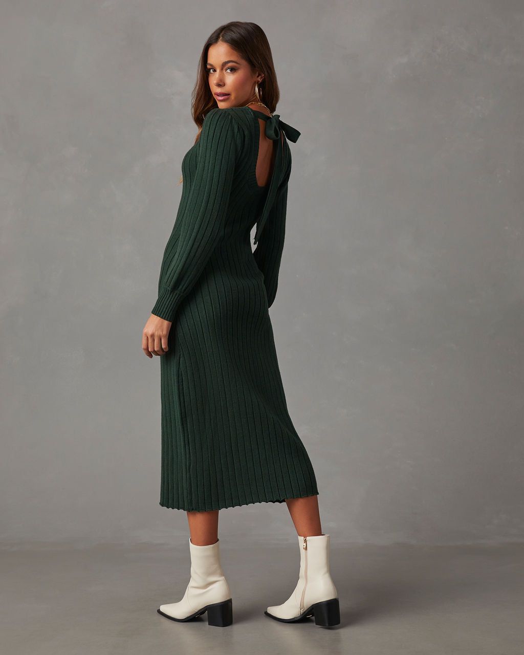 Robin Balloon Sleeve Sweater Midi Dress - Hunter Green sold by Vici product image thumbnail 6