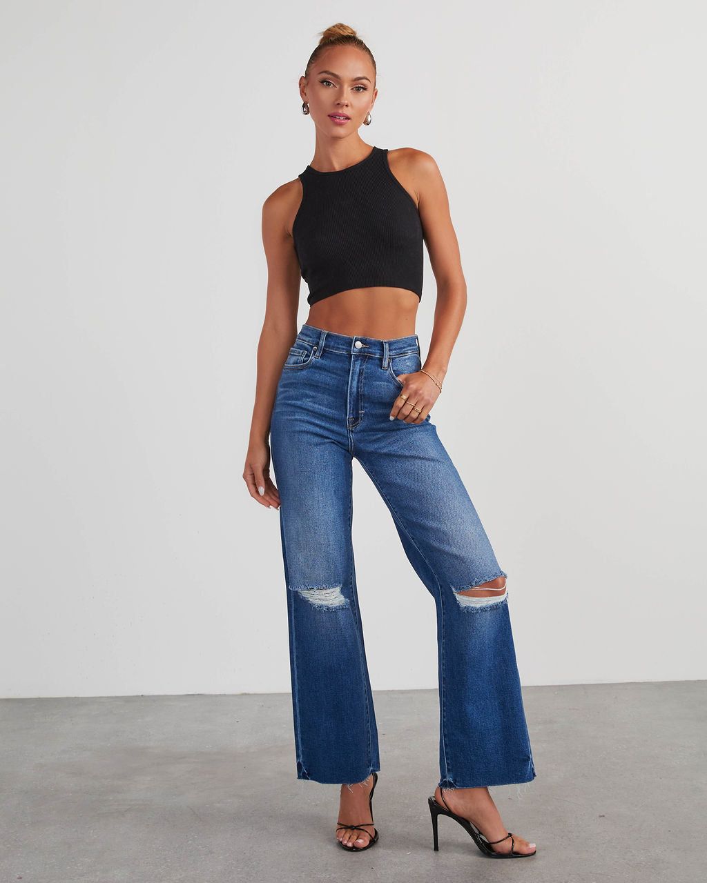 VICI Icon Distressed High Rise Straight Jeans - Dark Wash sold by Vici product image thumbnail 5