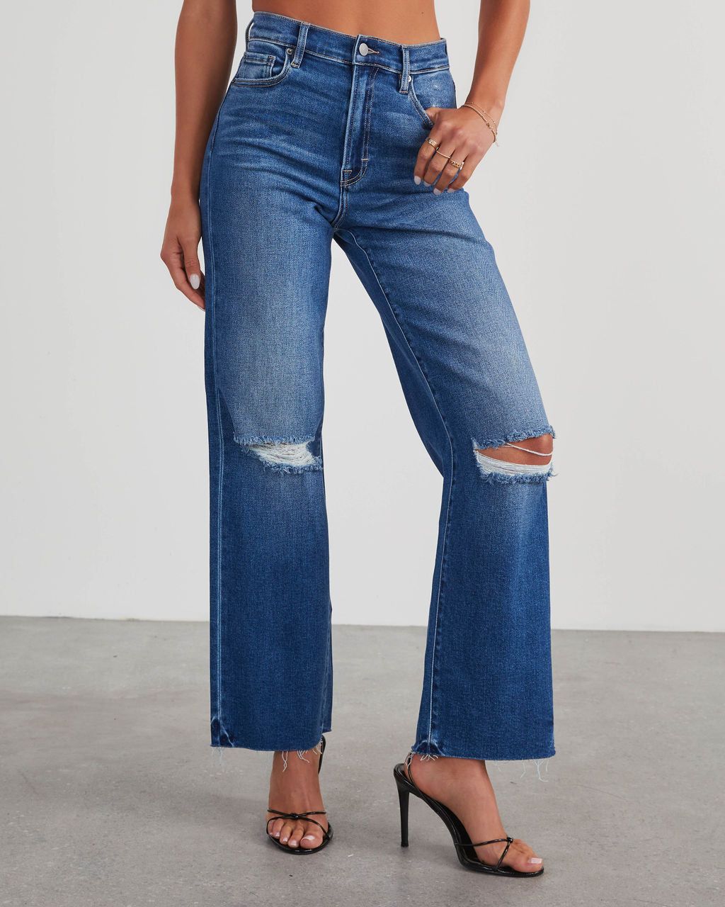 VICI Icon Distressed High Rise Straight Jeans - Dark Wash sold by Vici product image thumbnail 2