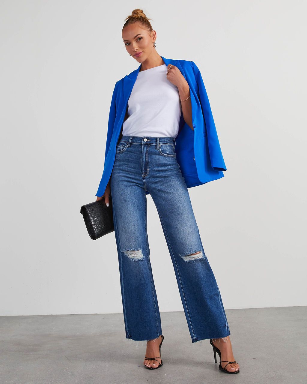 VICI Icon Distressed High Rise Straight Jeans - Dark Wash sold by Vici