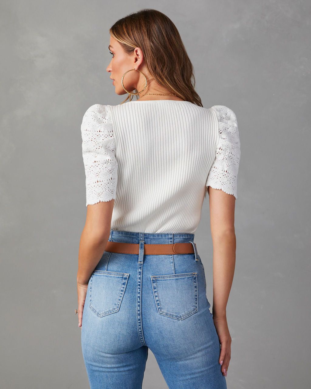 Tellulah Crochet Sleeve Sweater Knit Top - Off White sold by Vici product image thumbnail 4