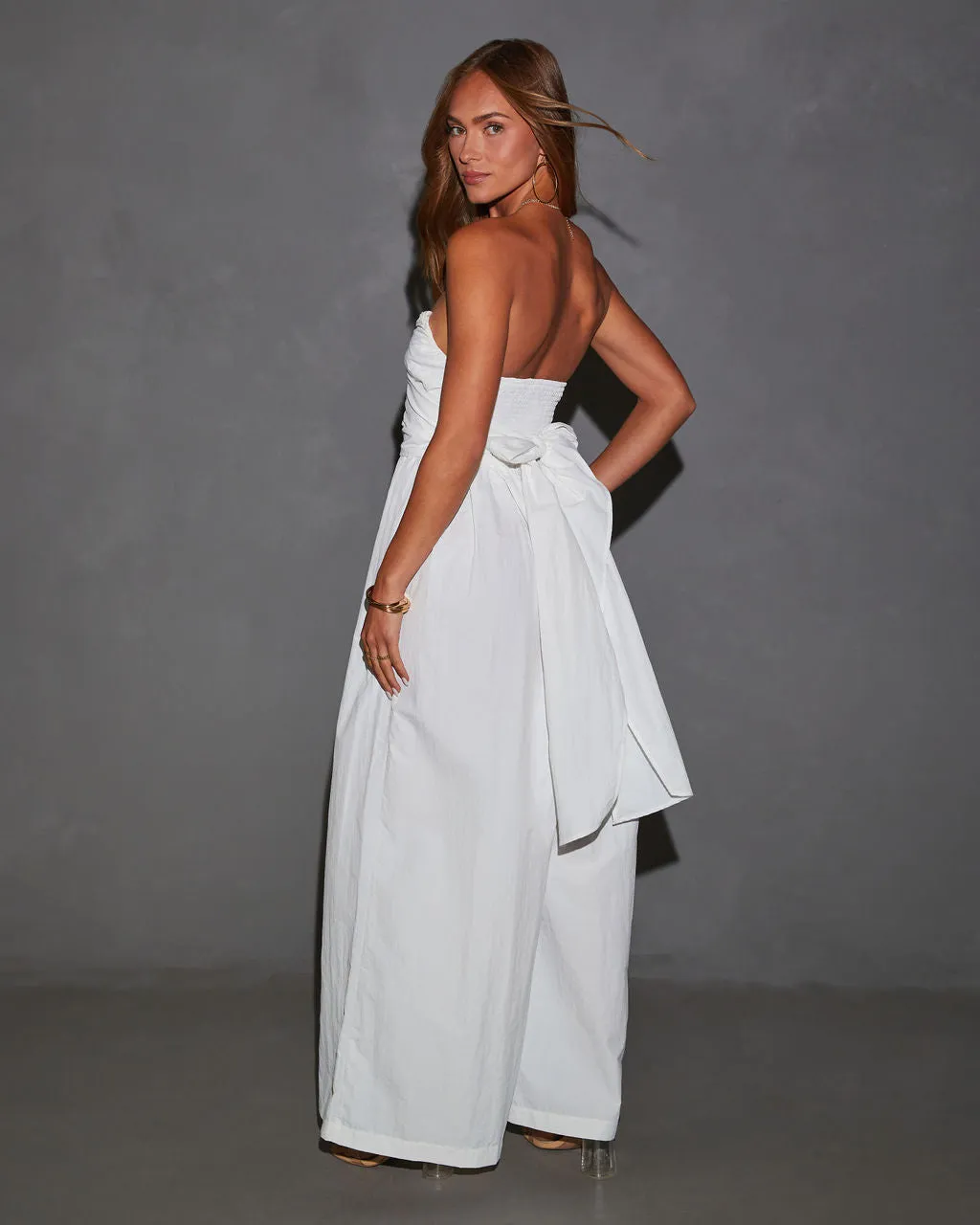 Casey Poplin Tie Waist Wide Leg Jumpsuit sold by Vici product image thumbnail 4