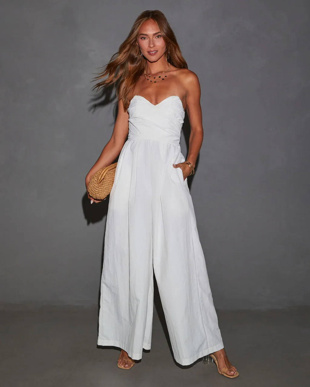 Casey Poplin Tie Waist Wide Leg Jumpsuit sold by Vici
