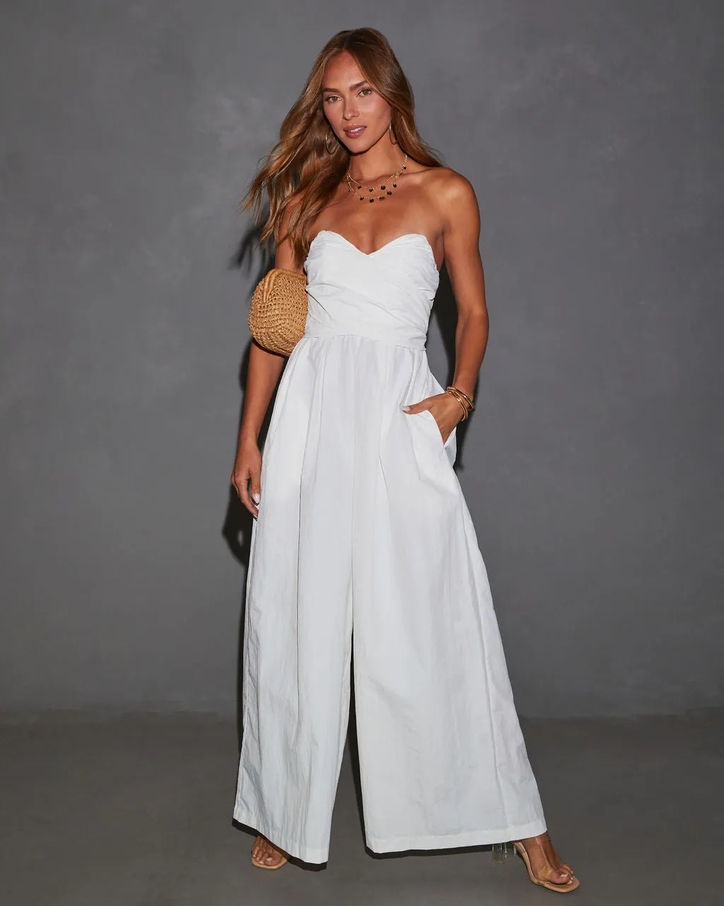 Casey Poplin Tie Waist Wide Leg Jumpsuit sold by Vici product image thumbnail 5