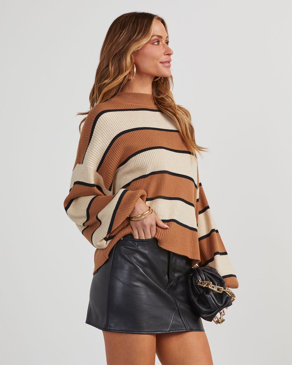 It'S Giving Cozy Striped Pullover Sweater - Cream/Camel sold by Vici product image thumbnail 3