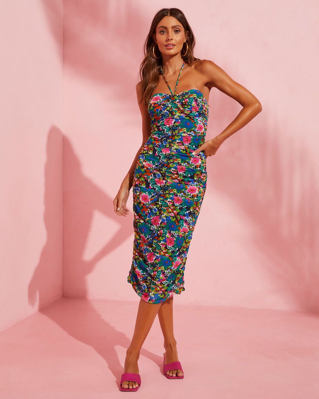 Catch The Bouquet Floral Halter Midi Dress - Blue/Multi - SALE sold by Vici product image thumbnail 6