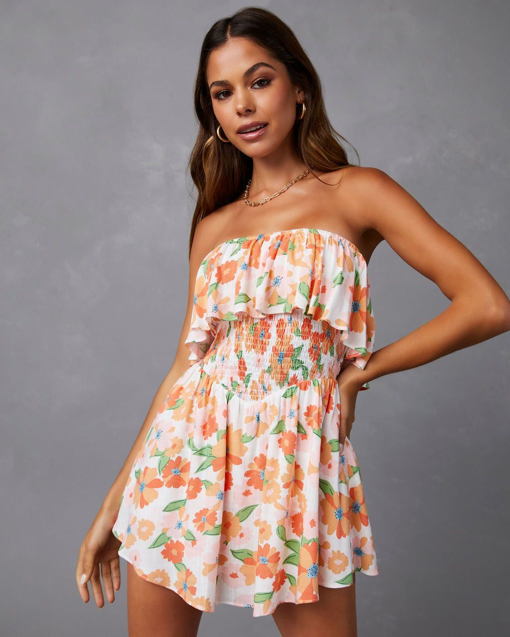 Big Bouquet Energy Strapless Smocked Romper - FINAL SALE sold by Vici