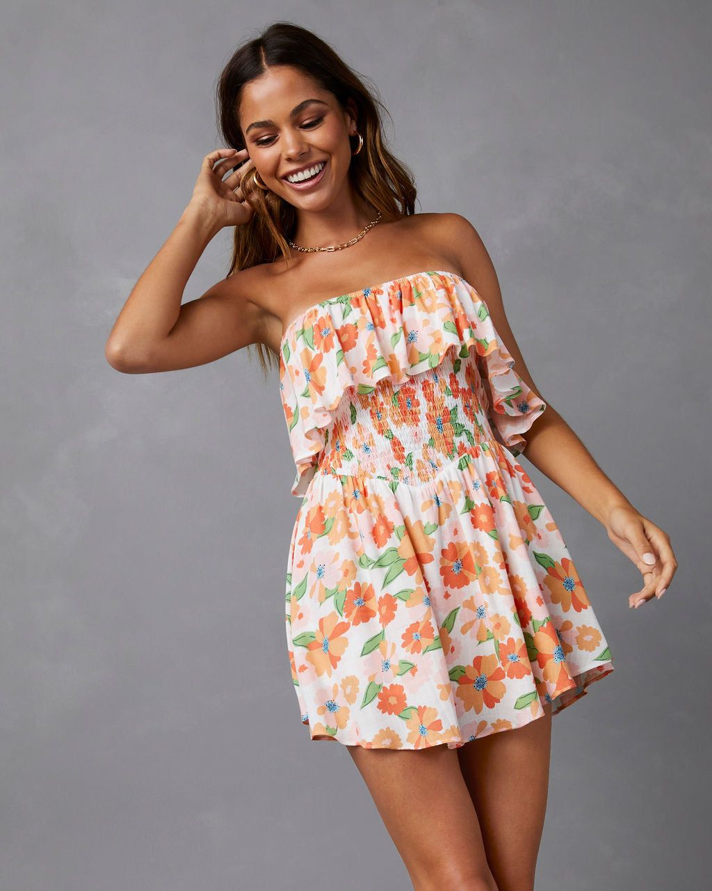 Big Bouquet Energy Strapless Smocked Romper - FINAL SALE sold by Vici product image thumbnail 7