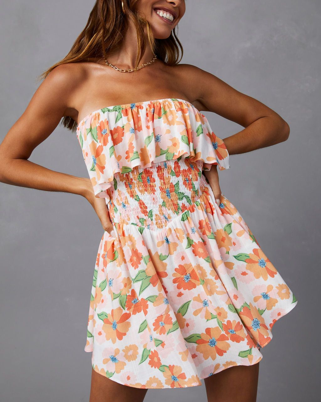 Big Bouquet Energy Strapless Smocked Romper - FINAL SALE sold by Vici product image thumbnail 6