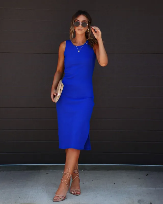 Hillary Ribbed Cotton Blend Midi Dress - Blue - SALE sold by Vici